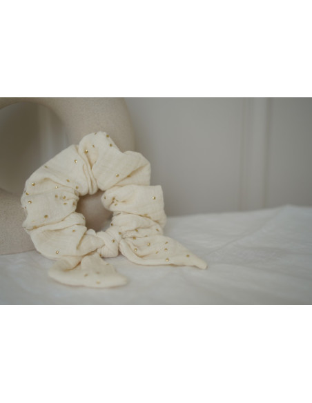 scrunchie bow Ivy Ecru with Gold Polka Dots