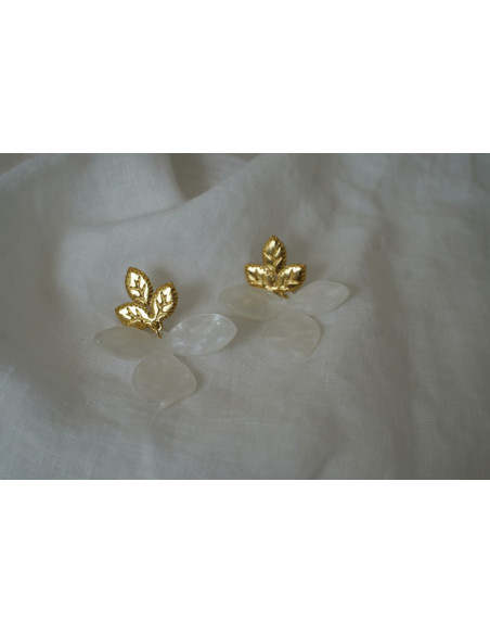 Boucles d'oreilles Isis Feuilles Dorées et Nacrées