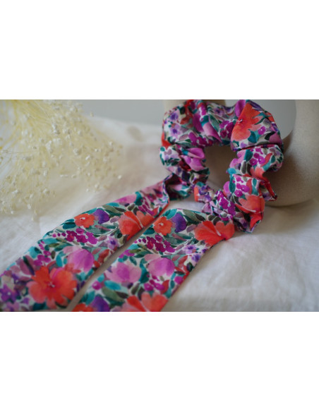 Chouchou ruban Capucine Rose Orangé et Violet