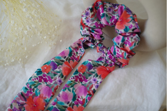 Chouchou ruban Capucine Rose Orangé et Violet