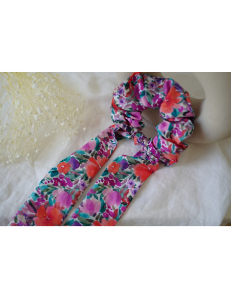 Chouchou ruban Capucine Rose Orangé et Violet