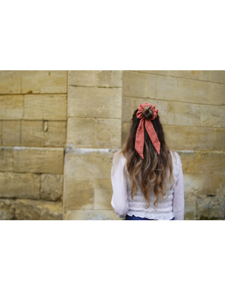 Chouchou Ruban Lina Rose Marsala à pois dorés