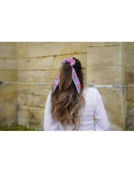 Chouchou ruban Capucine Rose Orangé et Violet