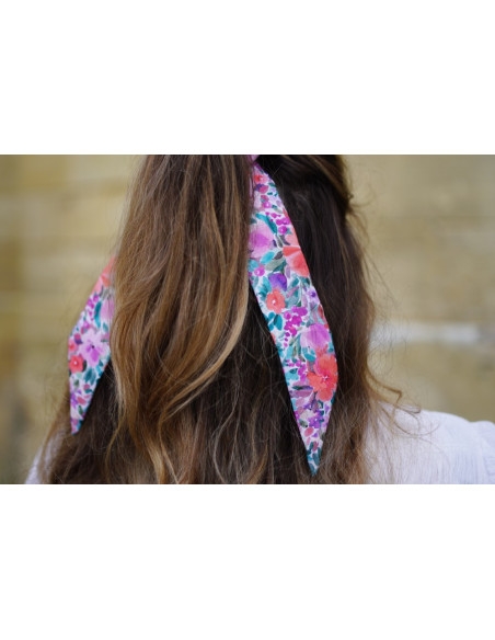 Chouchou ruban Capucine Rose Orangé et Violet