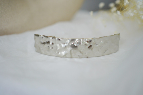hair clip Orélia silver hammered rectangular