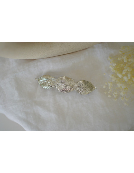 hair clip Hazel silver leaf motif