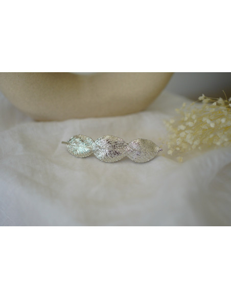 hair clip Hazel silver leaf motif