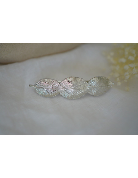 hair clip Hazel silver leaf motif