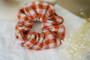 scrunchie Suzanne Vichy Rouille et Blanc