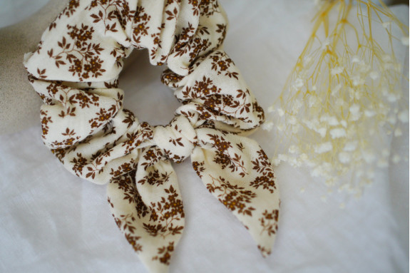 scrunchie bow Garance Fleuri Cream and Brown