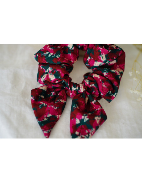 Chouchou Nœud Léonie imprimé prune et vert foncé | Accessoire chic