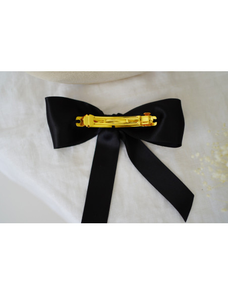 Barrette Nœud Ophélie satin noir | Accessoire cheveux chic et féminin