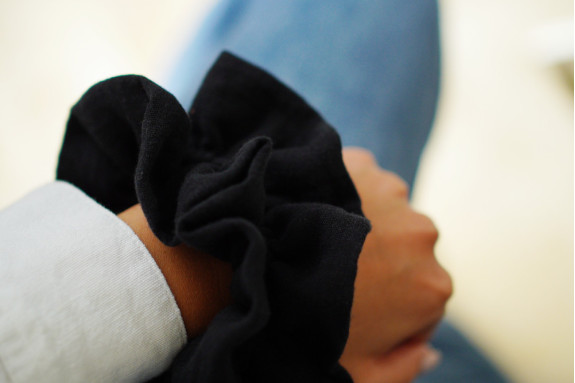 Maxi scrunchie Cléa Double Cotton Gauze Plain Black