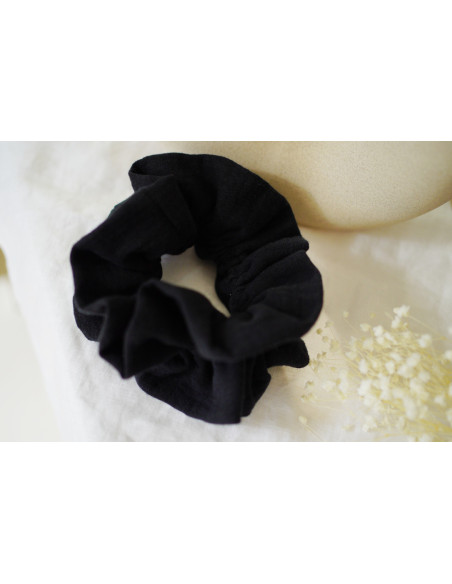 Maxi scrunchie Cléa Double Cotton Gauze Plain Black
