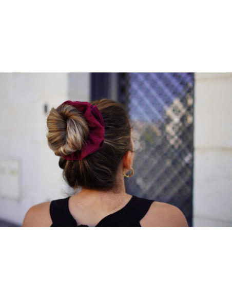 Maxi scrunchie Apolline Double Gaze de Coton Uni Rouge Burgundy