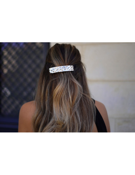 hair clip Orélia silver hammered rectangular
