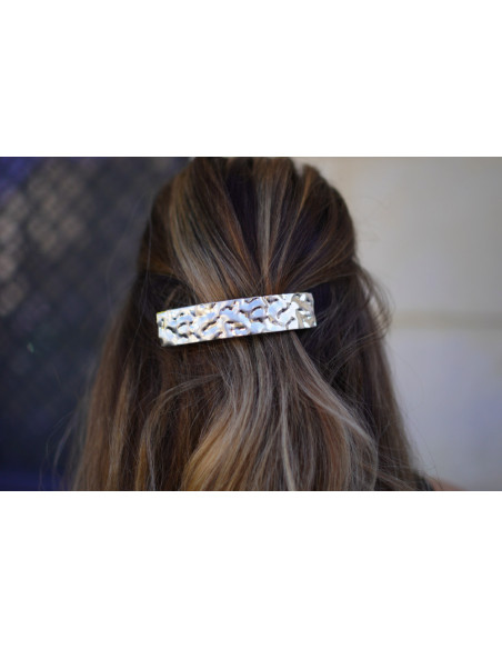 hair clip Orélia silver hammered rectangular