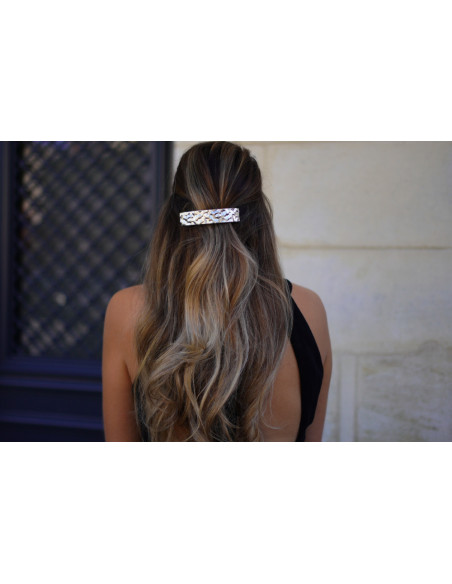 hair clip Orélia silver hammered rectangular