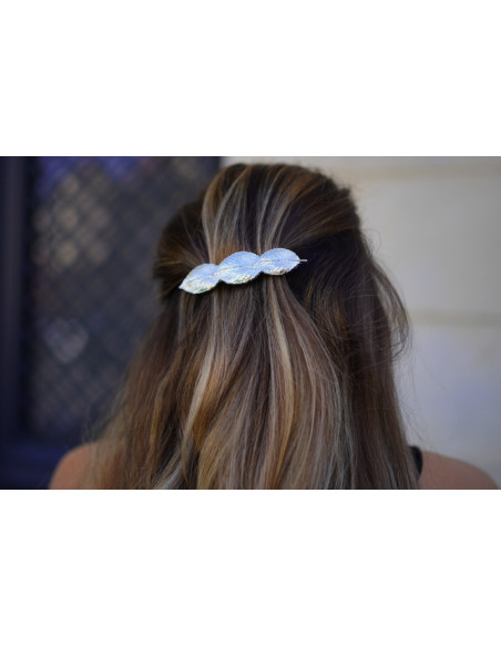 hair clip Hazel silver leaf motif