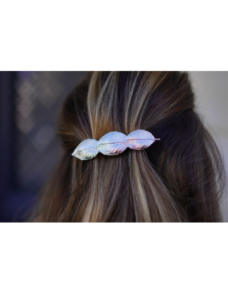 hair clip Hazel silver leaf motif