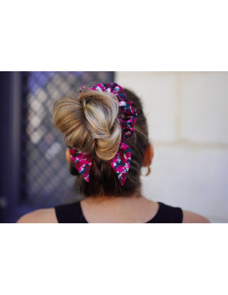 Chouchou Nœud Léonie imprimé prune et vert foncé | Accessoire chic