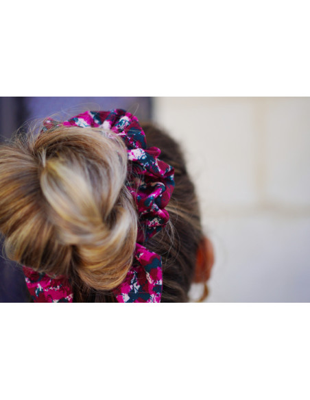 Chouchou Nœud Léonie imprimé prune et vert foncé | Accessoire chic