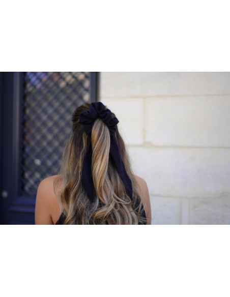 scrunchie Cléa Double Cotton Gauze Ribbon Plain Black