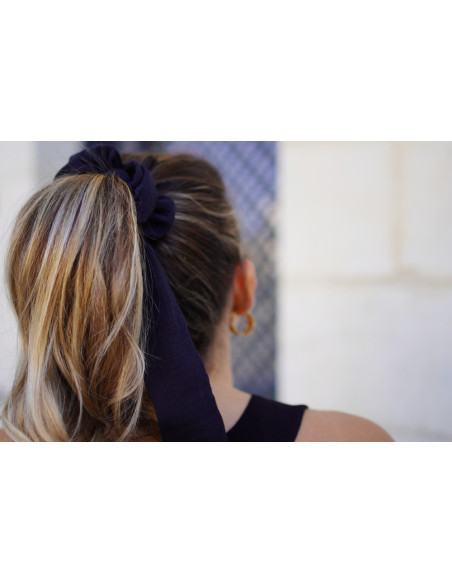 scrunchie Cléa Double Cotton Gauze Ribbon Plain Black
