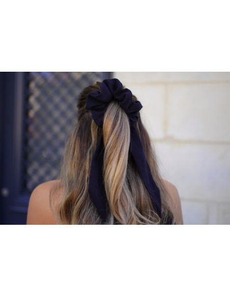 scrunchie Cléa Double Cotton Gauze Ribbon Plain Black