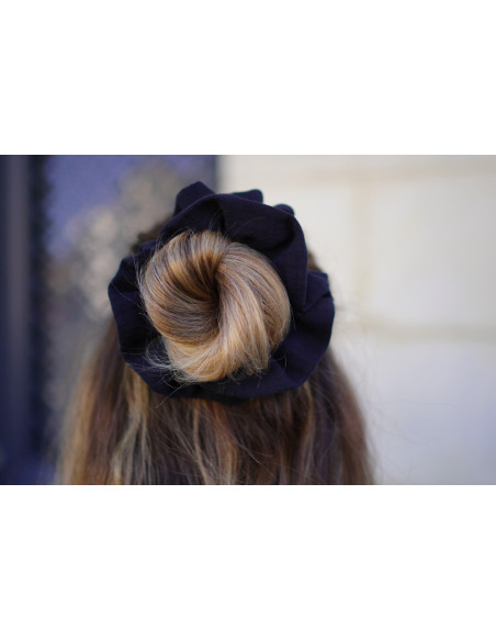 Maxi scrunchie Cléa Double Cotton Gauze Plain Black