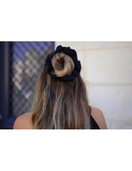 Maxi scrunchie Cléa Double Cotton Gauze Plain Black