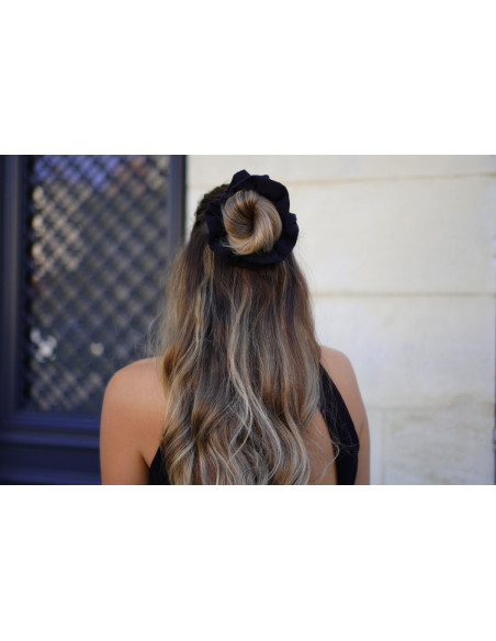Maxi scrunchie Cléa Double Cotton Gauze Plain Black