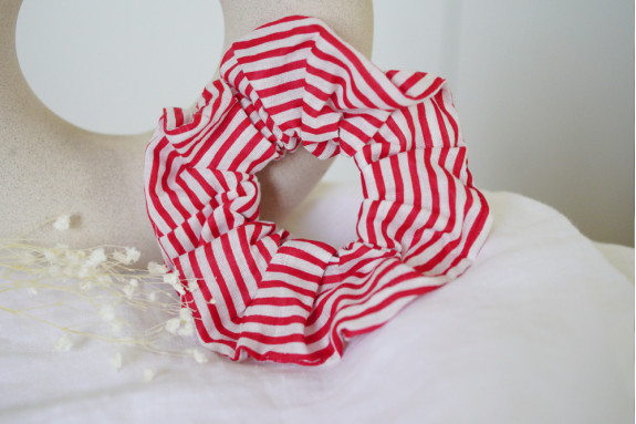 Chouchou cheveux femme Juliette coton blanc et rouge à rayures