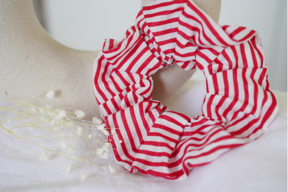 Chouchou cheveux femme Juliette coton blanc et rouge à rayures