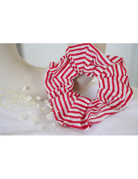 Chouchou cheveux femme Juliette coton blanc et rouge à rayures