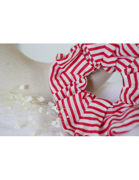 Chouchou cheveux femme Juliette coton blanc et rouge à rayures