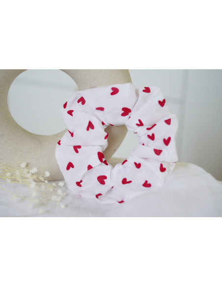 Chouchou Amélie coton blanc à cœurs rouges