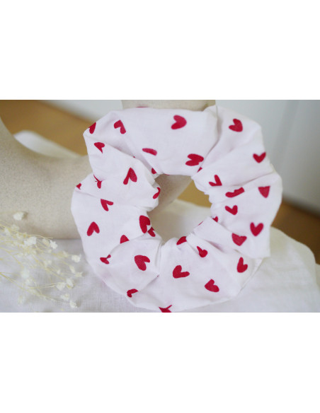 Chouchou Amélie coton blanc à cœurs rouges