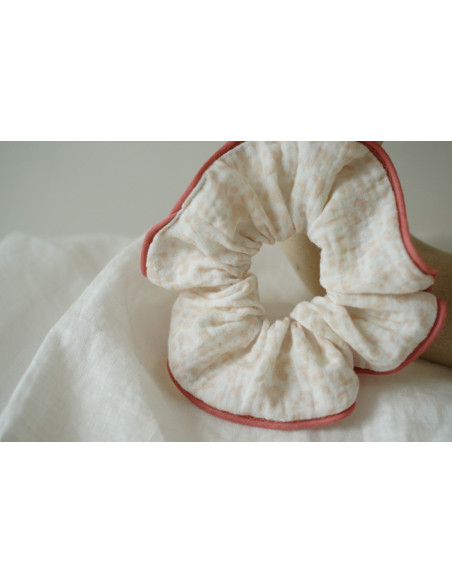 Chouchou nœud cheveux femme fleuri ivoire rose - Alméa - Bohomane