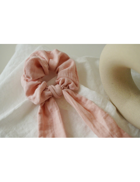 Chouchou cheveux femme ruban rose pétale - Milaé - Bohomane
