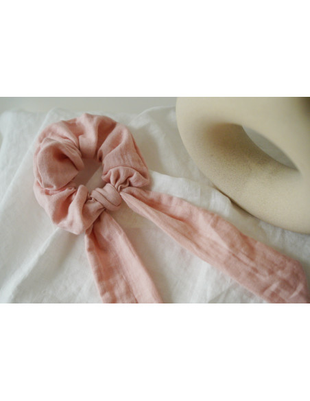 Chouchou cheveux femme ruban rose pétale - Milaé - Bohomane