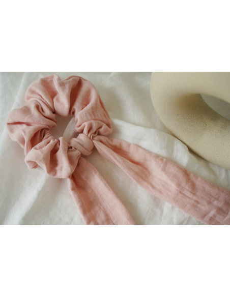 Chouchou cheveux femme ruban rose pétale - Milaé - Bohomane