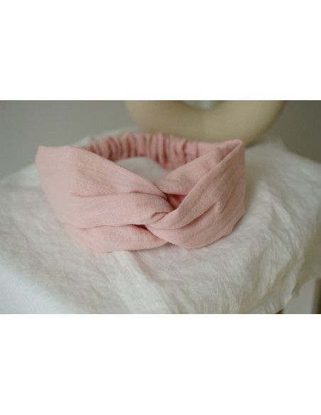 Bandeau cheveux femme gaze de coton rose pétale - Milaé - Bohomane