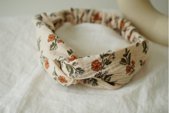 Bandeau cheveux femme fleuri ivoire pêche - Céliane - Bohomane