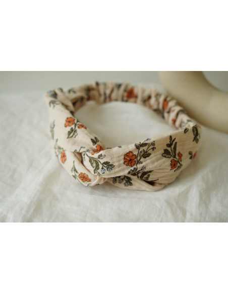 Bandeau cheveux femme fleuri ivoire pêche - Céliane - Bohomane