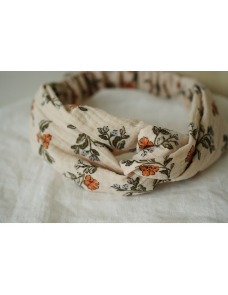 Bandeau cheveux femme fleuri ivoire pêche - Céliane - Bohomane