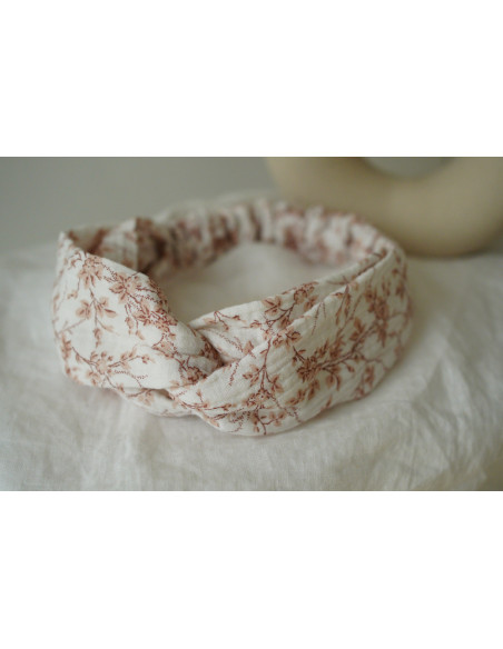 Bandeau cheveux femme fleuri ivoire rose poudré - Novalie - Bohomane