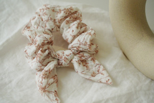 Chouchou cheveux femme nœud fleuri ivoire rose - Novalie - Bohomane