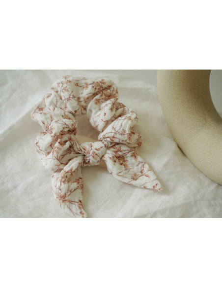 Chouchou cheveux femme nœud fleuri ivoire rose - Novalie - Bohomane