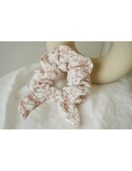 Chouchou cheveux femme nœud fleuri ivoire rose - Novalie - Bohomane